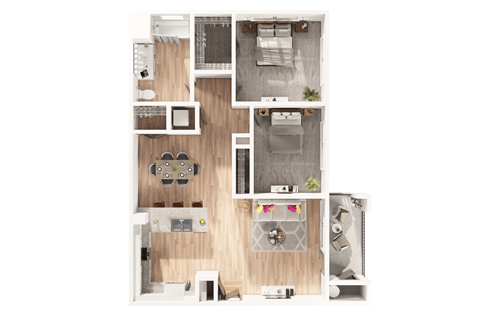 Floor plan for 2 beds, 1 bath, 956 sqft